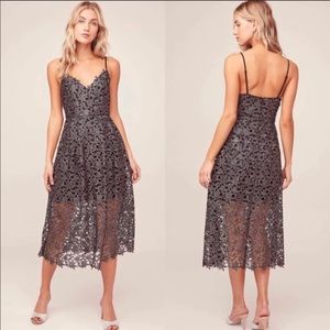ASTR The Label Lace Midi Dress Metallic Silver